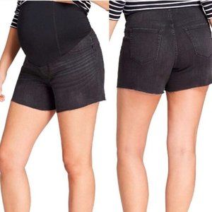 Isabel Maternity Black Raw Hem Jean Shorts 12